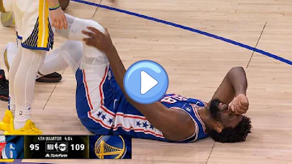 Play video: Joel Embiid yells in serious pain after a scary knee injury vs. Warriors 😬 Video thumb: Joel Embiid yells in serious pain after a scary knee injury vs. Warriors 😬
