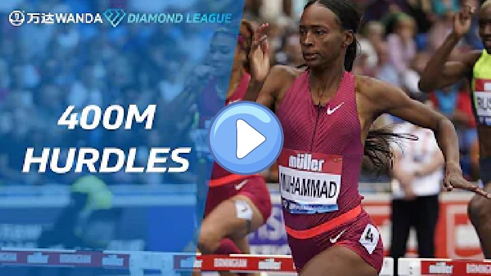 Play video: Dalilah Muhammad cruises to a 400m hurdles victory in 54.54 at the Wanda Diamond League. Video thumb: Dalilah Muhammad cruises to a 400m hurdles victory in 54.54 at the Wanda Diamond League.
