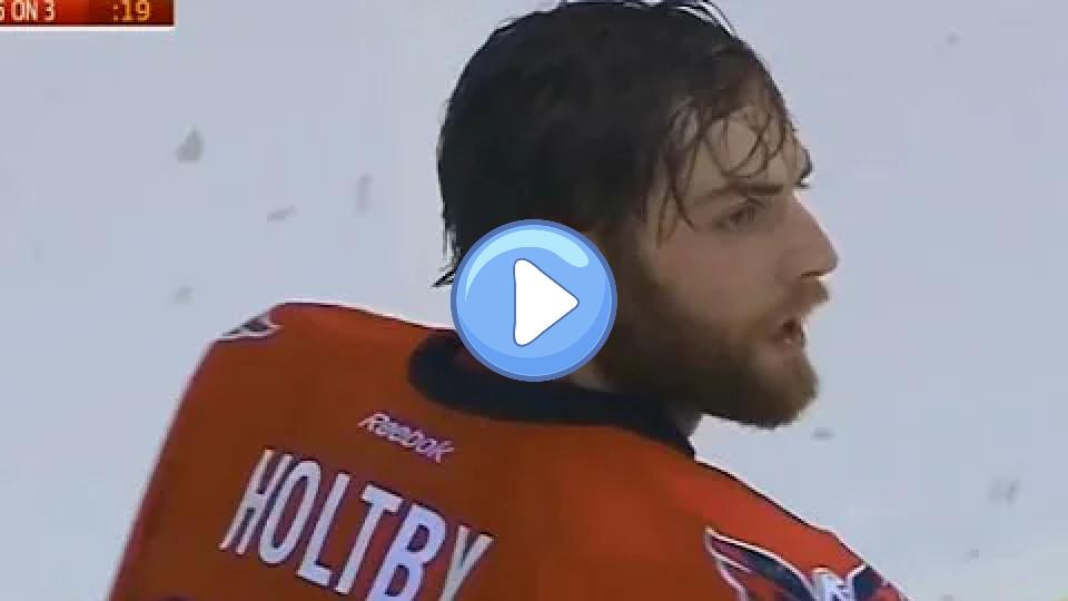 Play video: Holtby Loses His Mask, Then Almost Gets Hit by Faulk's Slap Shot (10/17/15) Video thumb: Holtby Loses His Mask, Then Almost Gets Hit by Faulk's Slap Shot (10/17/15)