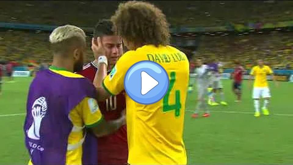 Play video: James Rodríguez cries after the defeat and is consoled by David Luiz Video thumb: James Rodríguez cries after the defeat and is consoled by David Luiz