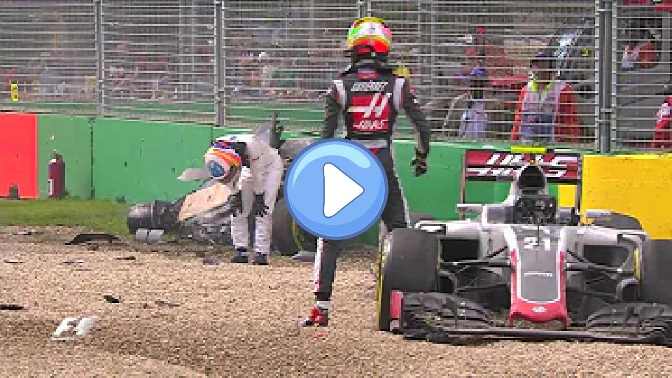 Play video: Alonso and Gutierrez Crash | Australian Grand Prix 2016 Video thumb: Alonso and Gutierrez Crash | Australian Grand Prix 2016