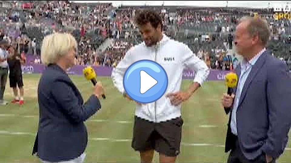 Play video: Matteo Berrettini makes the journalist emotional after his Queen's Club victory. Video thumb: Matteo Berrettini makes the journalist emotional after his Queen's Club victory.