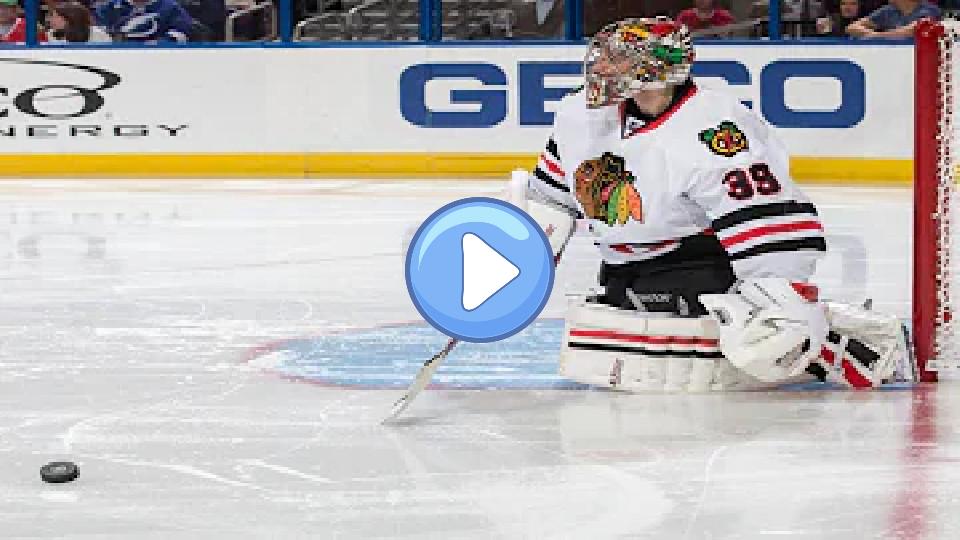 Play video: Nikolai Khabibulin goes down but makes the save. Video thumb: Nikolai Khabibulin goes down but makes the save.