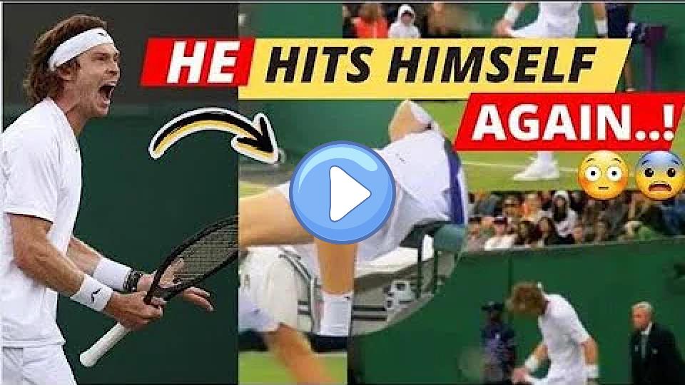 Play video: Watch the 'extraordinary' moment when Wimbledon hothead Andrey Rublev makes himself bleed by hitting his leg. Video thumb: Watch the 'extraordinary' moment when Wimbledon hothead Andrey Rublev makes himself bleed by hitting his leg.