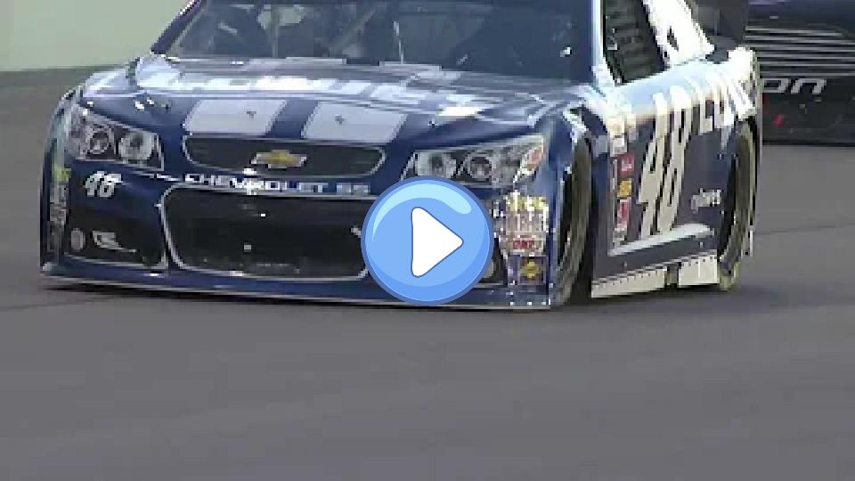 Play video: NASCAR's Jimmie Johnson gets damaged on restart at Homestead-Miami Speedway Video thumb: NASCAR's Jimmie Johnson gets damaged on restart at Homestead-Miami Speedway