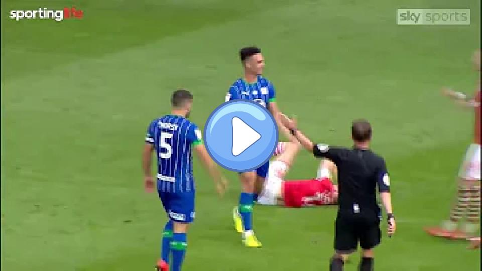 Play video: Horrific tackle from Antonee Robinson, but he doesn't receive a red card. Video thumb: Horrific tackle from Antonee Robinson, but he doesn't receive a red card.