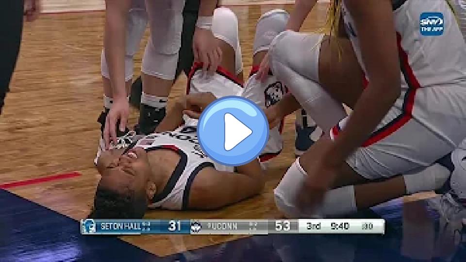 Play video: Scary Fall by Aubrey Griffin, Lands on Her Hip | #9 UConn Huskies Women's Basketball vs. Seton Hall Video thumb: Scary Fall by Aubrey Griffin, Lands on Her Hip | #9 UConn Huskies Women's Basketball vs. Seton Hall