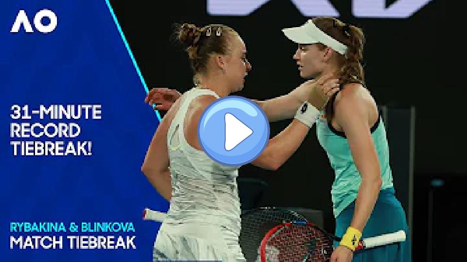 Video thumb: The Longest Singles Tiebreak in Grand Slam History! | Rybakina vs. Blinkova | Australian Open 2024