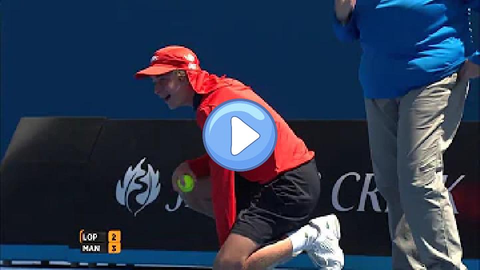 Play video: Ball Kid Hit by a Feliciano Lopez Serve | Australian Open 2015 Video thumb: Ball Kid Hit by a Feliciano Lopez Serve | Australian Open 2015