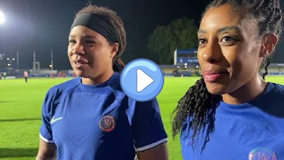 Play video: Chelsea FC Women's Mia Fishel and Ashley Lawrence post-match vs. Roma - Sept 3, 2023 - p1 Video thumb: Chelsea FC Women's Mia Fishel and Ashley Lawrence post-match vs. Roma - Sept 3, 2023 - p1