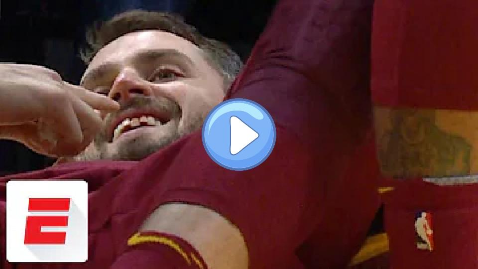 Video thumb: Kevin Love has tooth jarred loose from an elbow to the face during the Cavaliers vs. Heat game | ESPN