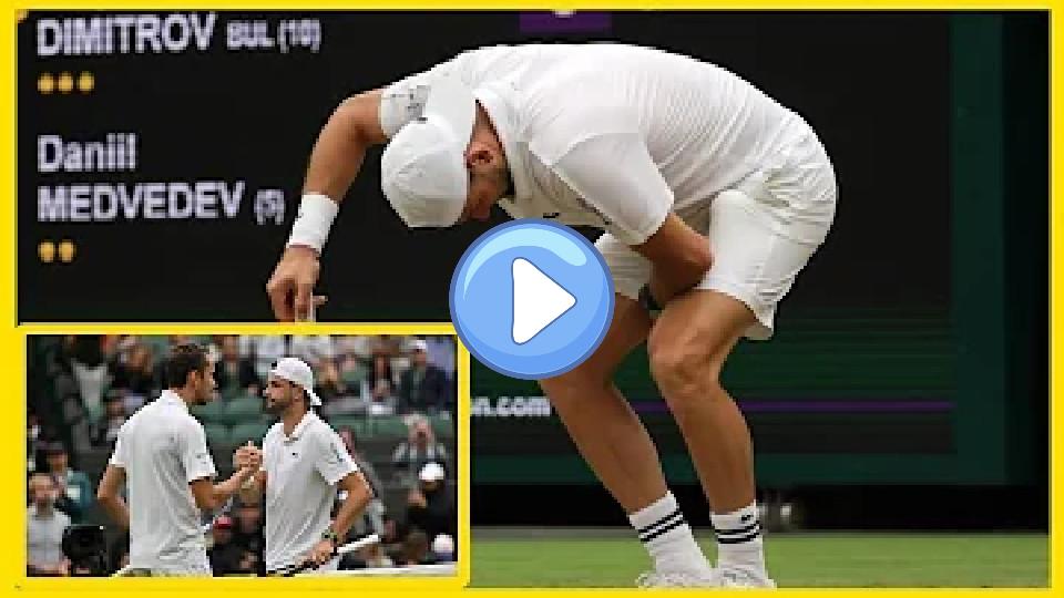 Play video: Dimitrov's injury sends Medvedev through to Wimbledon quarter-finals Video thumb: Dimitrov's injury sends Medvedev through to Wimbledon quarter-finals