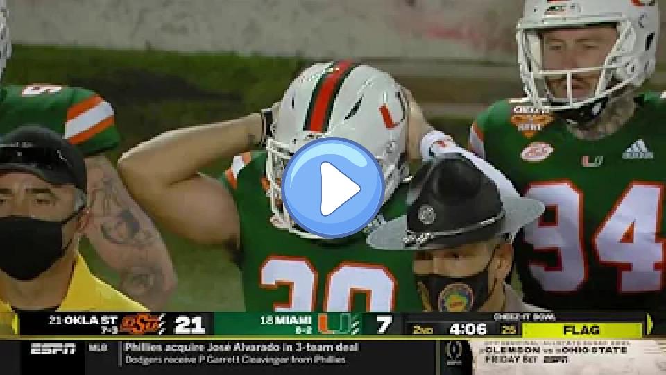 Play video: Miami QB D'Eriq King Suffers Serious Knee Injury vs Oklahoma State | 2020 College Football Video thumb: Miami QB D'Eriq King Suffers Serious Knee Injury vs Oklahoma State | 2020 College Football