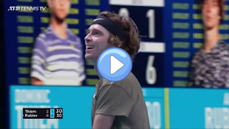 Play video: Andrey Rublev missed the smash and laughed it off 😂 Video thumb: Andrey Rublev missed the smash and laughed it off 😂