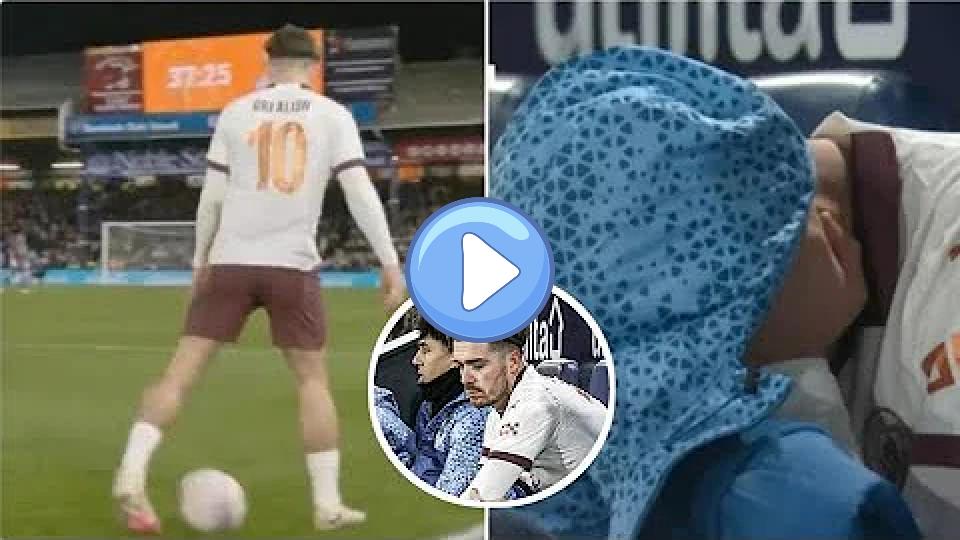 Video thumb: Jack Grealish looked devastated after being forced to come off with an injury against Luton Town.