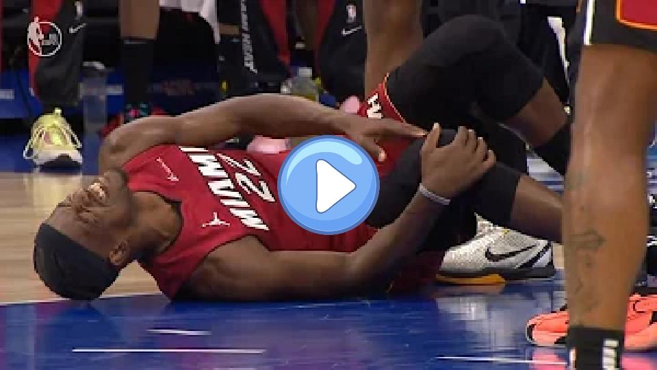 Play video: Jimmy Butler in serious pain after knee injury in play-in game against 76ers. Video thumb: Jimmy Butler in serious pain after knee injury in play-in game against 76ers.