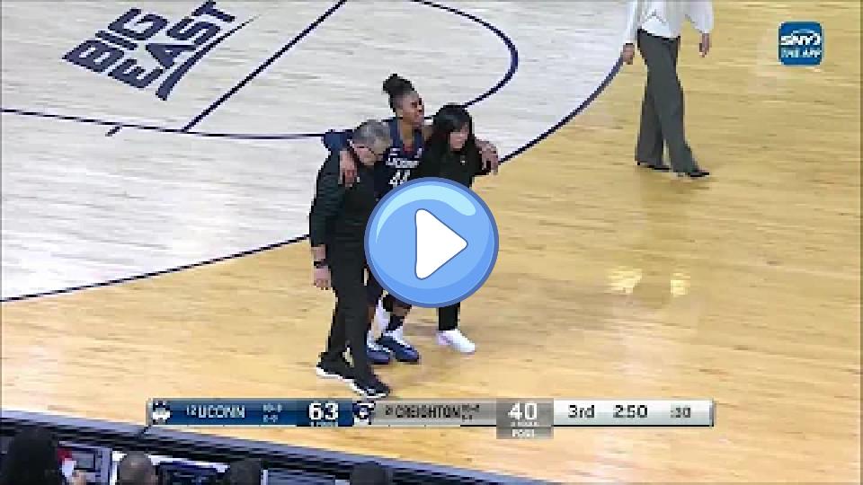 Play video: 🤕 Aubrey Griffin Injures Knee, Helped Off Court by Coach Geno Auriemma in #12 UConn Huskies Win Video thumb: 🤕 Aubrey Griffin Injures Knee, Helped Off Court by Coach Geno Auriemma in #12 UConn Huskies Win