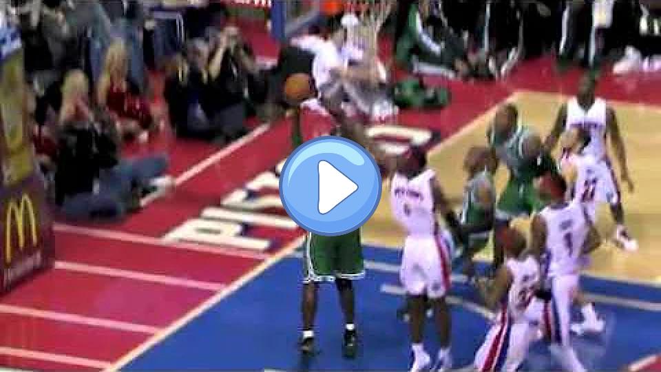 Play video: Kevin Garnett injured his knee while dunking the ball over Ben Wallace against the Detroit Pistons. Video thumb: Kevin Garnett injured his knee while dunking the ball over Ben Wallace against the Detroit Pistons.