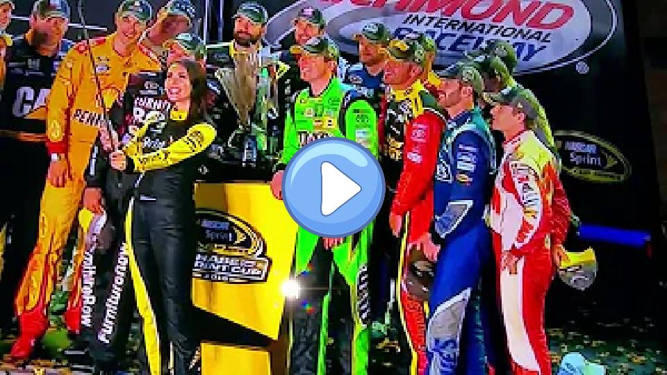 Play video: Kyle Busch hits Clint Bowyer in the groin. Video thumb: Kyle Busch hits Clint Bowyer in the groin.
