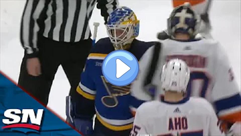 Play video: Jordan Binnington Criticizes Ilya Sorokin After Second Period Ends Video thumb: Jordan Binnington Criticizes Ilya Sorokin After Second Period Ends