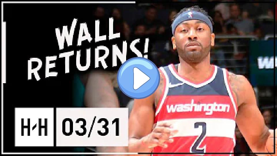 Play video: John Wall Returns from Injury, Full Highlights vs. Hornets (03/31/2018) - 15 Pts, 14 Assists Video thumb: John Wall Returns from Injury, Full Highlights vs. Hornets (03/31/2018) - 15 Pts, 14 Assists