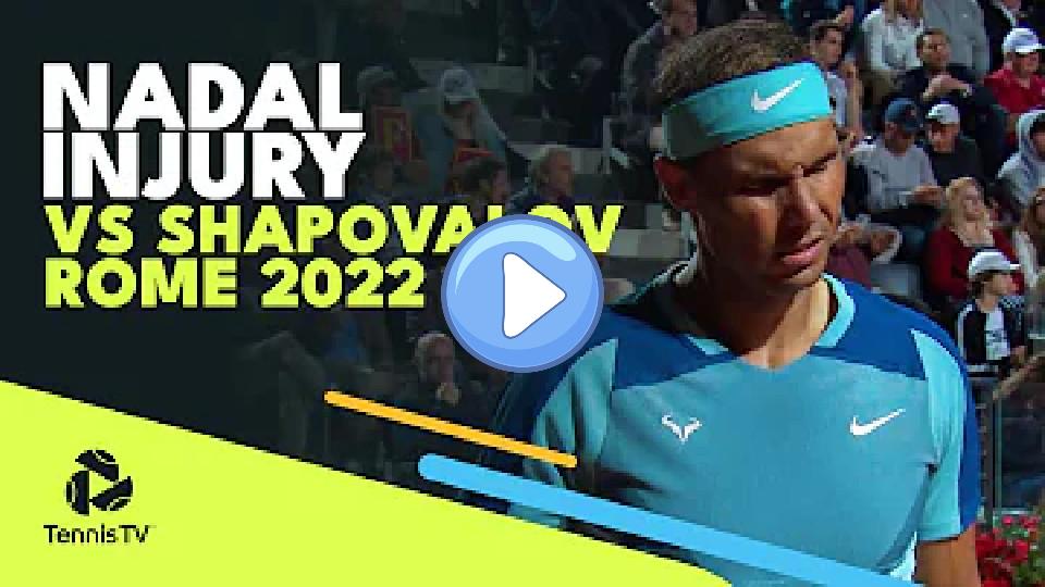 Play video: Rafa Nadal Struggles with Injury Against Denis Shapovalov in Rome 😔 Video thumb: Rafa Nadal Struggles with Injury Against Denis Shapovalov in Rome 😔