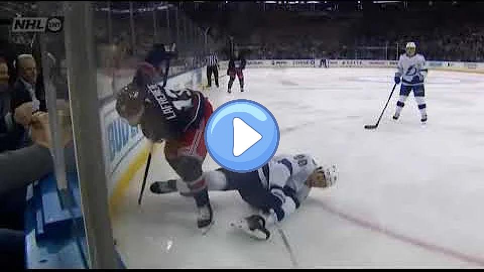 Play video: Mikhail Sergachev Injured in Game Against the New York Rangers Video thumb: Mikhail Sergachev Injured in Game Against the New York Rangers