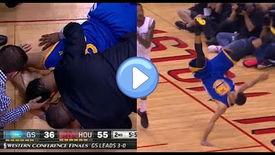 Play video: Stephen Curry's frightening fall - head injury against the Rockets (Game 4) Video thumb: Stephen Curry's frightening fall - head injury against the Rockets (Game 4)
