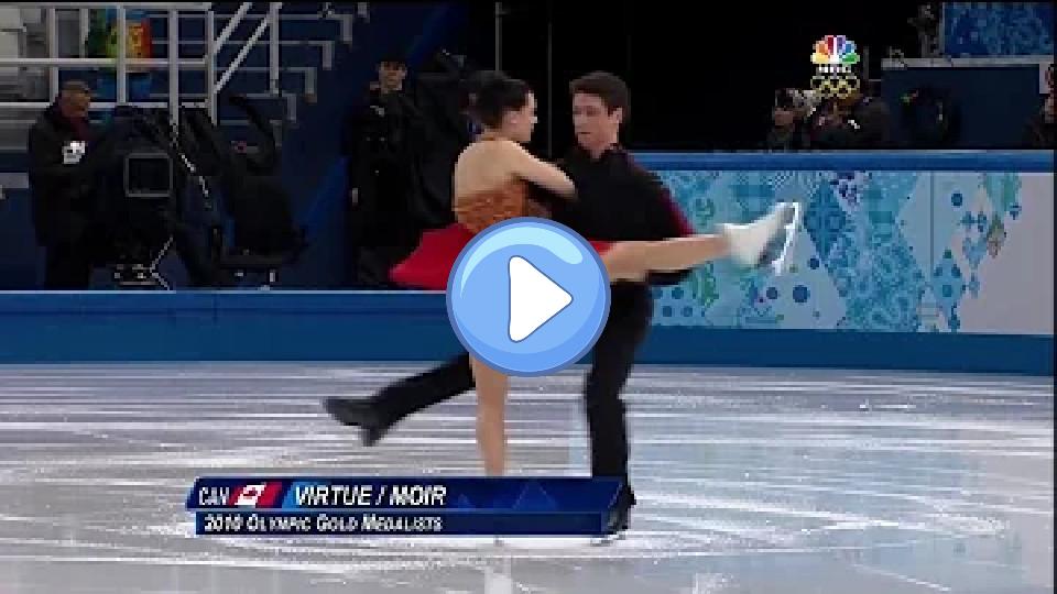 Play video: Tessa Virtue and Scott Moir kissed during the Sochi 2014 FD warm-up. Video thumb: Tessa Virtue and Scott Moir kissed during the Sochi 2014 FD warm-up.