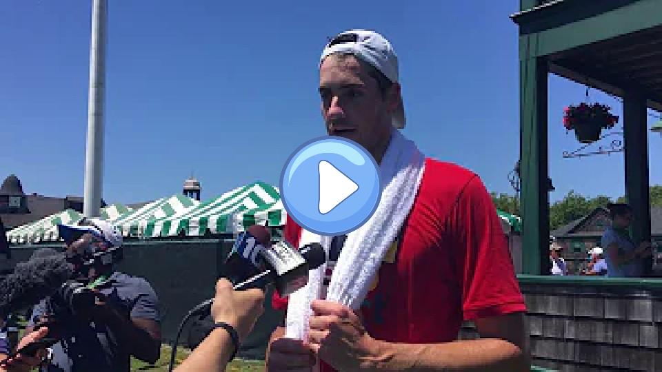 Play video: John Isner discusses foot injury at Hall of Fame Open Video thumb: John Isner discusses foot injury at Hall of Fame Open