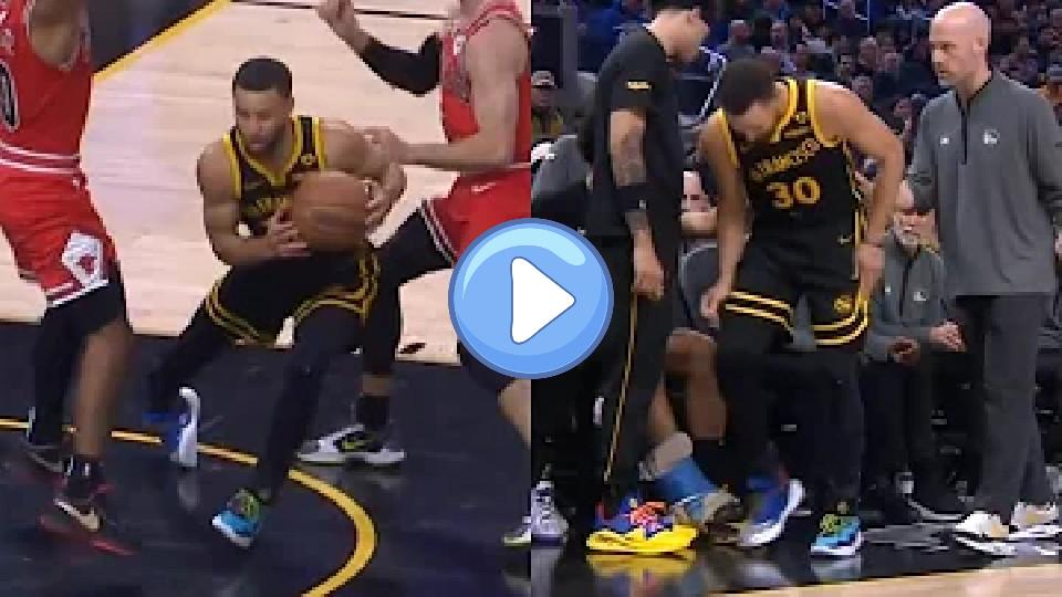 Play video: Stephen Curry yells in pain after an ankle injury against the Bulls and limps to the locker room. 😳 Video thumb: Stephen Curry yells in pain after an ankle injury against the Bulls and limps to the locker room. 😳