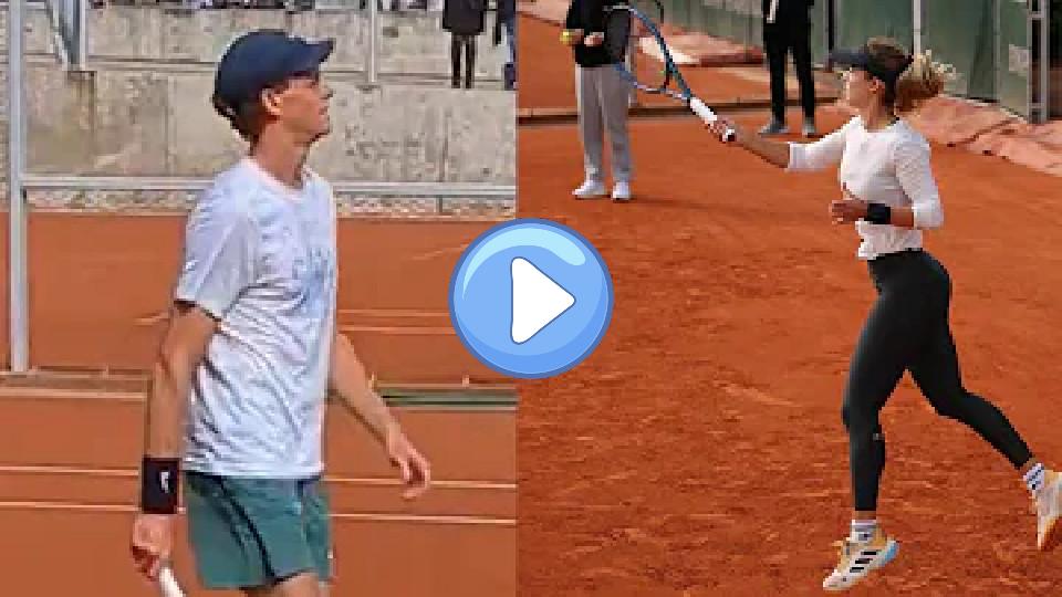 Play video: Sinner and Anna Kalinskaya Train Next to Each Other and Sinner Gazes at Kalinskaya with Love Video thumb: Sinner and Anna Kalinskaya Train Next to Each Other and Sinner Gazes at Kalinskaya with Love