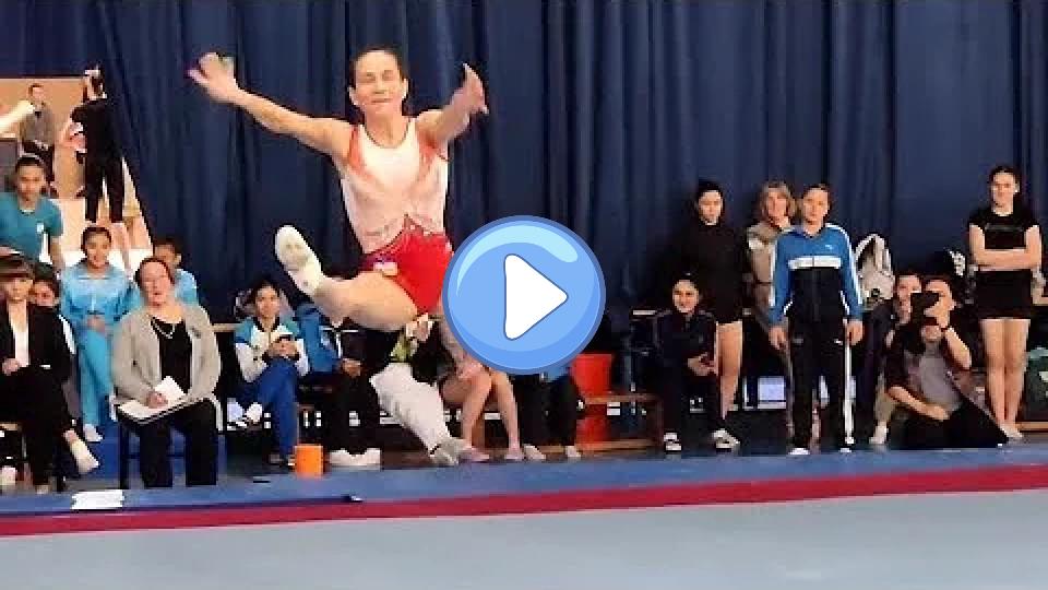 Play video: 48-year-old gymnast Oksana Chusovitina competes on floor - aiming to qualify for her 9th Olympic Games. Video thumb: 48-year-old gymnast Oksana Chusovitina competes on floor - aiming to qualify for her 9th Olympic Games.