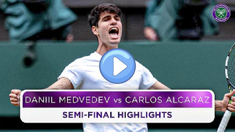 Play video: Stunning Semi-Final | Daniil Medvedev vs. Carlos Alcaraz | Highlights | Wimbledon 2024 Video thumb: Stunning Semi-Final | Daniil Medvedev vs. Carlos Alcaraz | Highlights | Wimbledon 2024