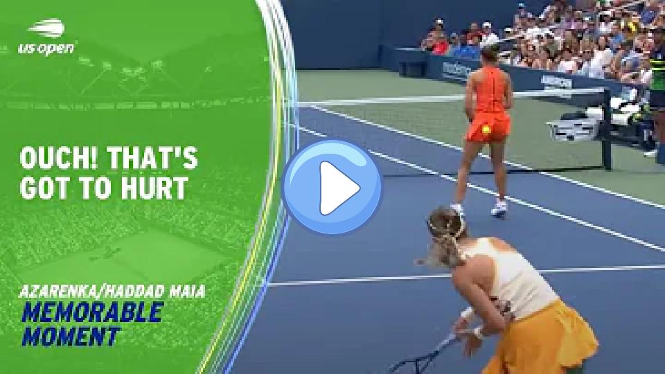 Play video: Azarenka Accidentally Smashes Ball at Doubles Partner! | 2023 US Open Video thumb: Azarenka Accidentally Smashes Ball at Doubles Partner! | 2023 US Open