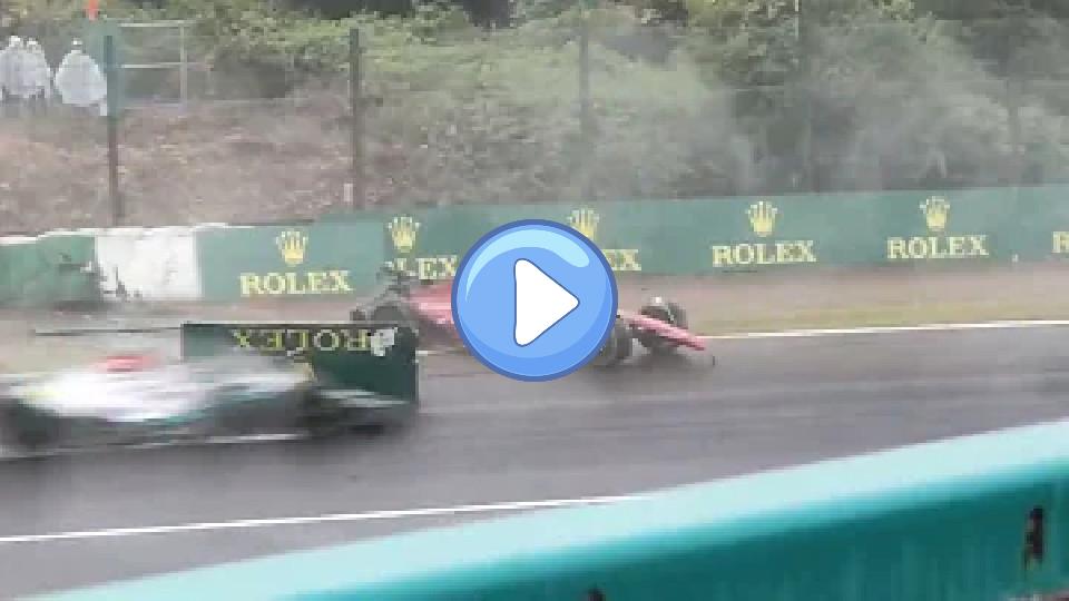 Play video: Carlos Sainz Jr. spins and crashes in the rain | F1 Japanese GP 2022. Video thumb: Carlos Sainz Jr. spins and crashes in the rain | F1 Japanese GP 2022.