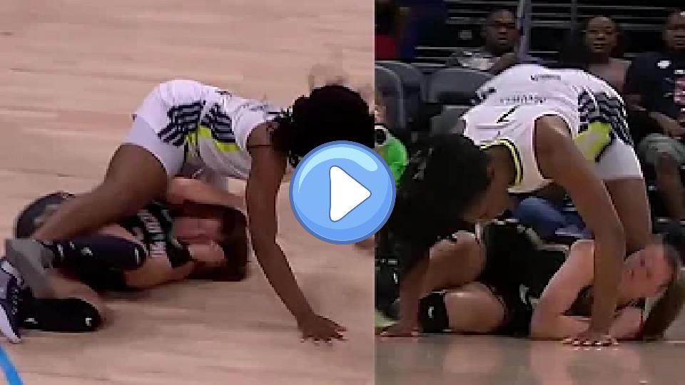 Play video: Sabrina Ionescu Run Over and Takes a Knee to the Head by 6'7 Video thumb: Sabrina Ionescu Run Over and Takes a Knee to the Head by 6'7