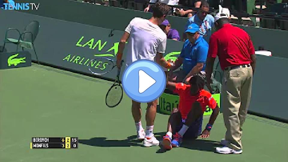 Play video: 2015 Miami Open - Gael Monfils suffers a bad fall while playing against Tomas Berdych Video thumb: 2015 Miami Open - Gael Monfils suffers a bad fall while playing against Tomas Berdych