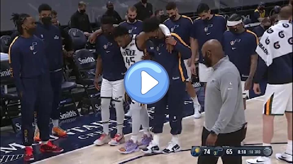 Play video: Donovan Mitchell goes down hard with a leg injury and needs assistance to leave the court. Video thumb: Donovan Mitchell goes down hard with a leg injury and needs assistance to leave the court.