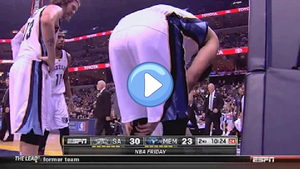 Play video: Marc Gasol leaves game against Spurs due to knee injury. Video thumb: Marc Gasol leaves game against Spurs due to knee injury.