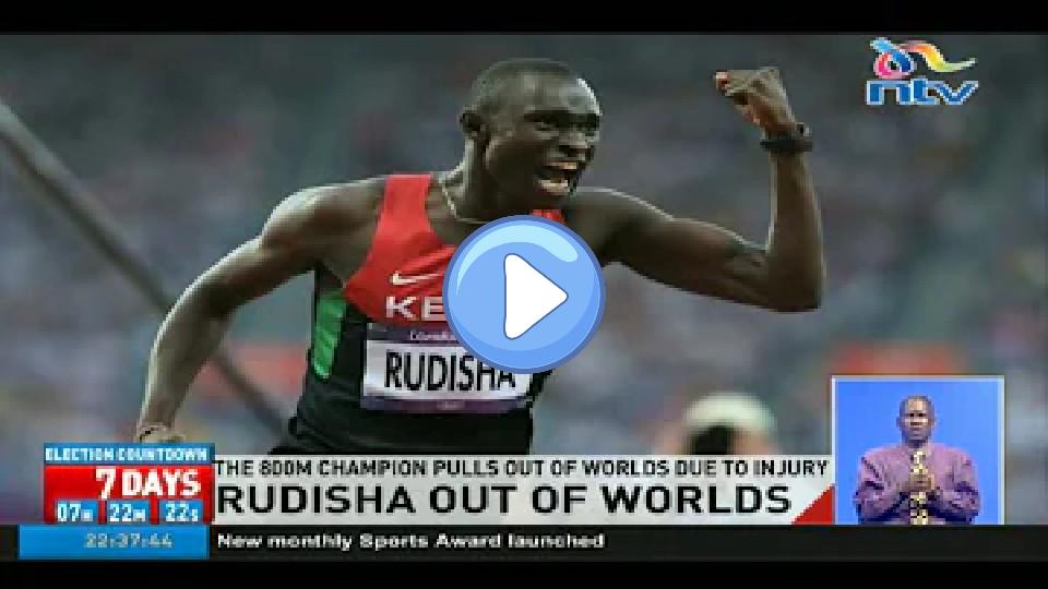 Play video: The 800m champion David Rudisha pulls out of Worlds due to injury. Video thumb: The 800m champion David Rudisha pulls out of Worlds due to injury.