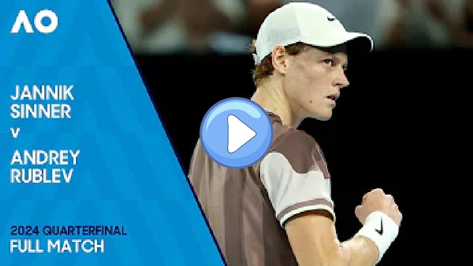 Play video: Jannik Sinner vs Andrey Rublev Full Match | Australian Open 2024 Quarterfinal Video thumb: Jannik Sinner vs Andrey Rublev Full Match | Australian Open 2024 Quarterfinal