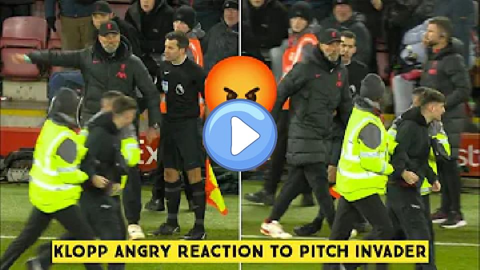 Play video: Jurgen Klopp's Angry Reaction to Pitch Invader Who Almost Injured Andy Robertson Video thumb: Jurgen Klopp's Angry Reaction to Pitch Invader Who Almost Injured Andy Robertson