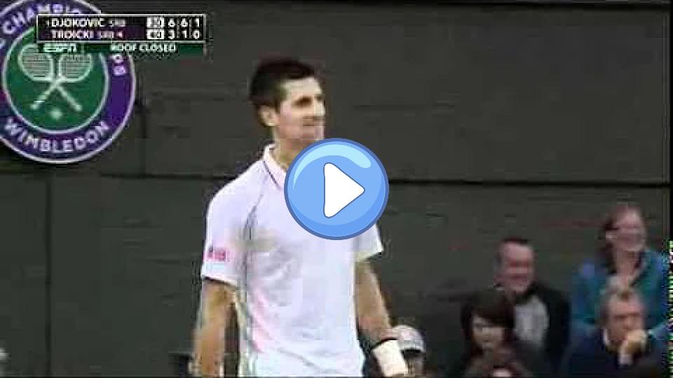 Play video: A fan gives Viktor Troicki advice on his serve against Novak Djokovic. Video thumb: A fan gives Viktor Troicki advice on his serve against Novak Djokovic.