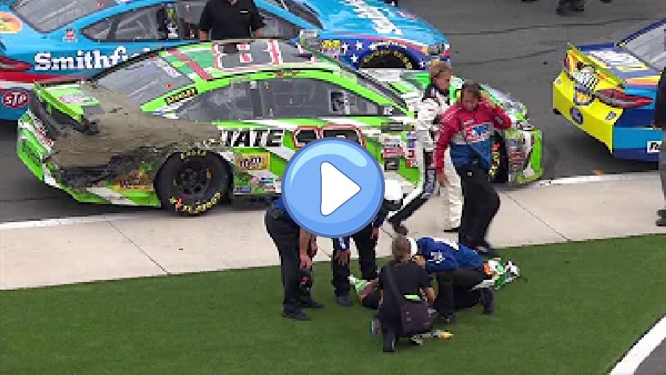 Play video: Kyle Busch receives medical attention after a grueling race. Video thumb: Kyle Busch receives medical attention after a grueling race.