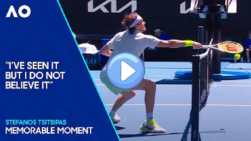 Play video: Stefanos Tsitsipas' Bizarre Shot Over the Net Hits Umpire's Chair! | Australian Open 2024 Video thumb: Stefanos Tsitsipas' Bizarre Shot Over the Net Hits Umpire's Chair! | Australian Open 2024