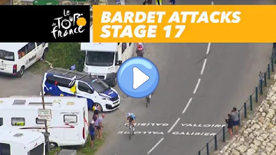 Play video: Romain Bardet attacks - Stage 17 - Tour de France 2017. Video thumb: Romain Bardet attacks - Stage 17 - Tour de France 2017.