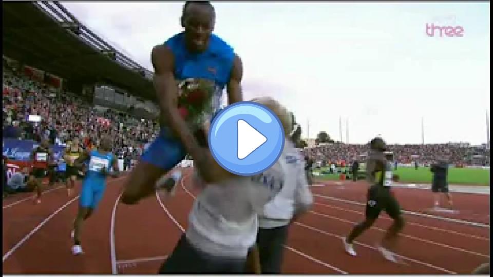Video thumb: Usain Bolt crashes into a flower girl
