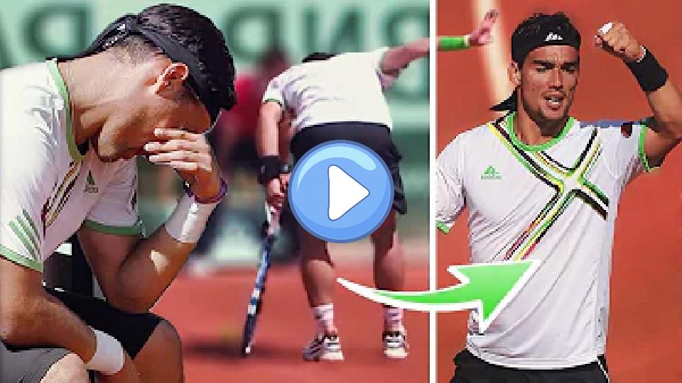 Play video: He could barely move but somehow won this tennis drama. Video thumb: He could barely move but somehow won this tennis drama.