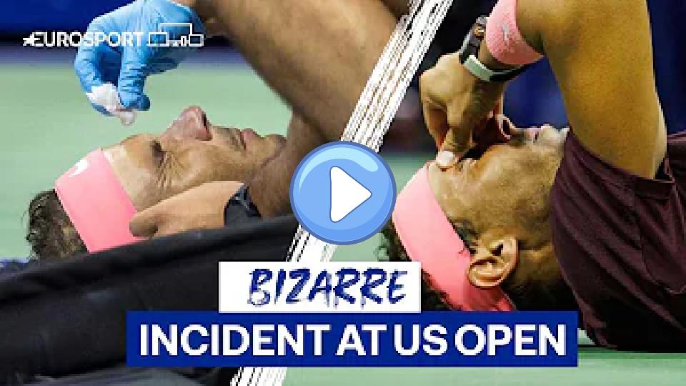 Play video: Rafael Nadal Receives Treatment After Hitting Himself in the Face | 2022 US Open | Eurosport Tennis Video thumb: Rafael Nadal Receives Treatment After Hitting Himself in the Face | 2022 US Open | Eurosport Tennis